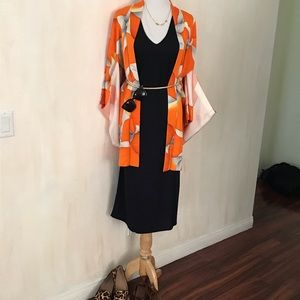 Bright orange silk vintage hibori kimono jacket